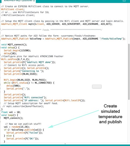 Image of sketch used on Adafruit Feather M0 Wi-Fi to communicate to Adafruit.IO