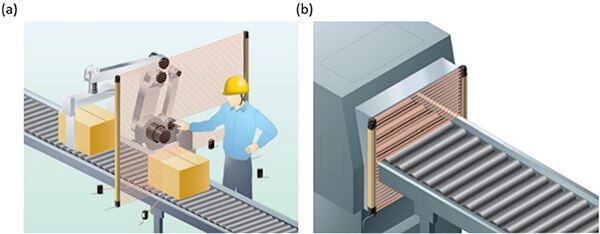 Image of light curtain discriminating between a workpiece and a human operator
