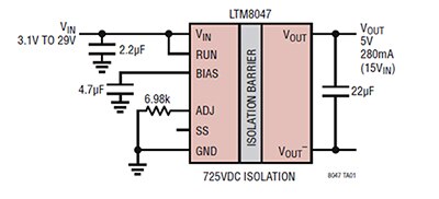 Diagram of LTM8047 regulator module from Analog Devices