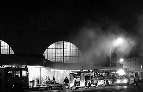 Image of the fire at the Kings Cross Station of London’s Underground