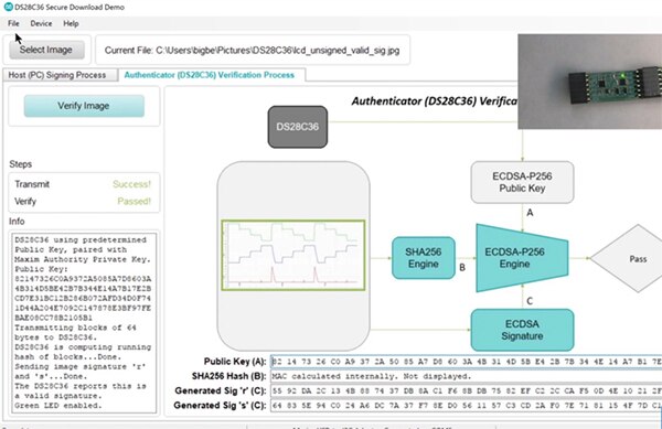 Image of Maxim's DS28C36 secure download demo software (click to enlarge)