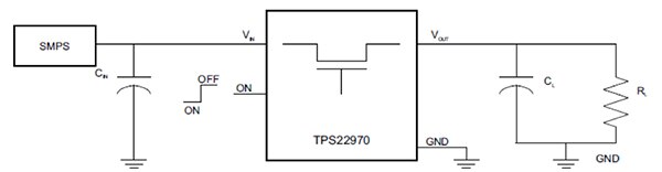 Diagram of basic application of the TPS22970