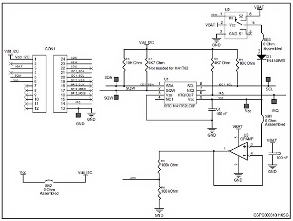 Diagram of STMicroelectronics M41T62 RTCC chip