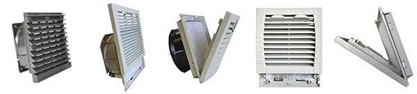 Image of snap-on, sliding, and hinged louvered fan kits