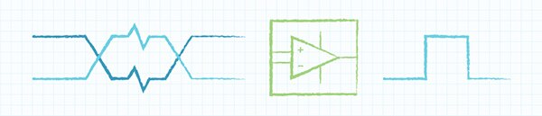 Diagram of differential receiver ignores noise that appears on both signals