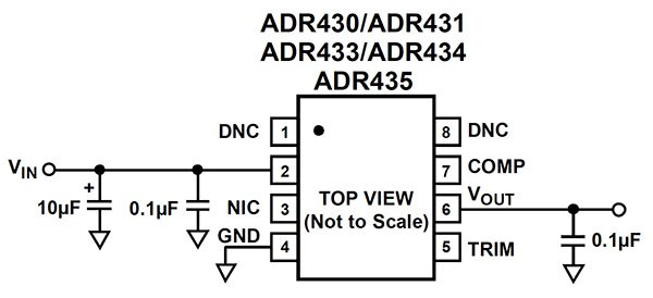 ADR43x 基准电压源的基本接线图