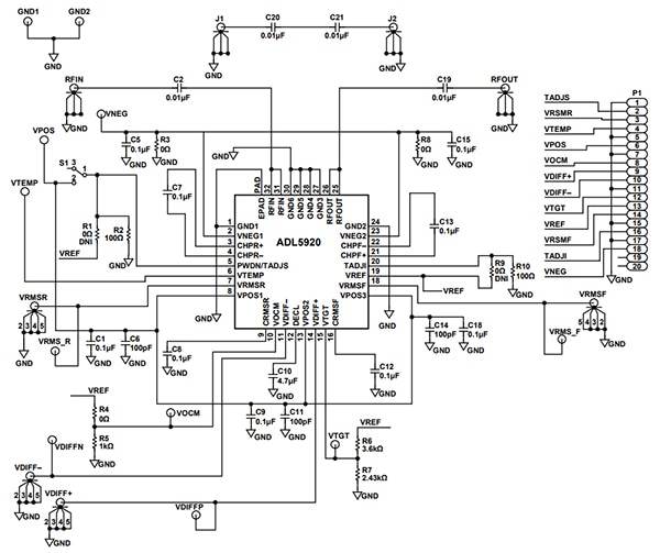 Analog Devices 的 ADL5920-EALZ 评估板原理图（点击放大）