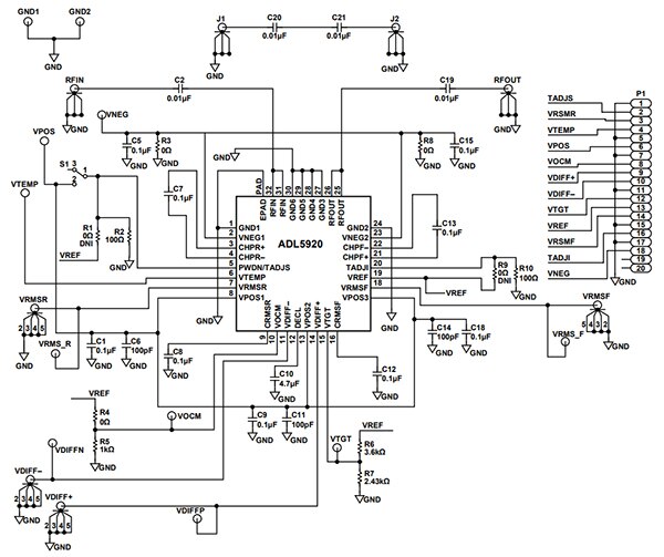 Analog Devices 的 ADL5920-EALZ 評估板線路圖 (按此放大)