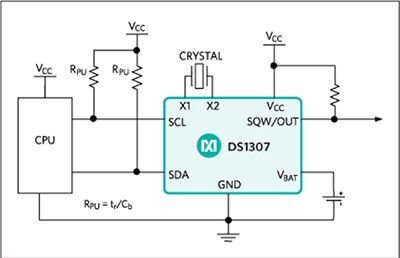 Maxim 的 DS1307 外部 RTC 示意图