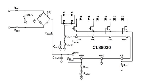 Microchip Technology 的 CL88030-E/MF 型顺序线性驱动器示意图