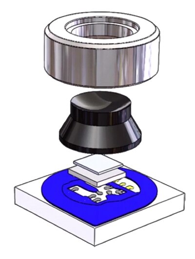 Image of TE Connectivity MS5840 pressure sensor module includes an opaque gel layer