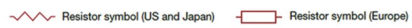 美国、日本和欧洲的电阻器符号图片