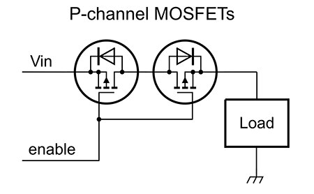 Diagram of reverse-current protected load switch