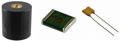 Image of mica capacitors in a variety of package formats