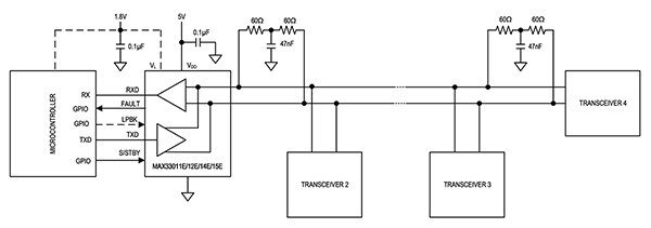 多模系统中的 Analog Devices MAX33012EASA+ 应用电路（点击放大）