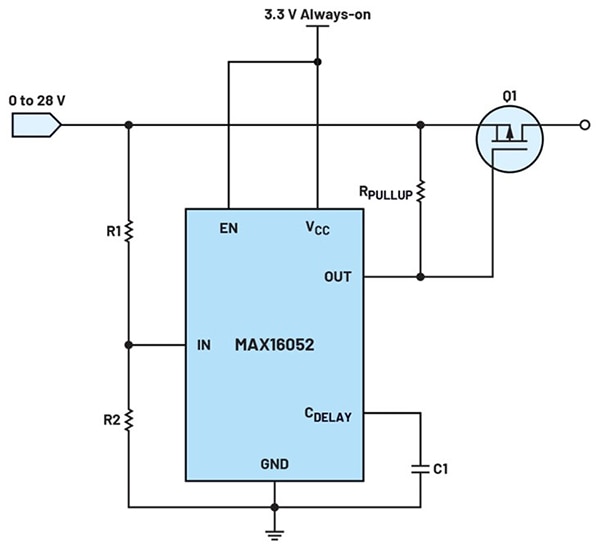 Image of P-channel MOSFET used as a high-side switch for overvoltage protection