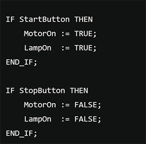 Image of Structured Text implementation of start/stop latch logic