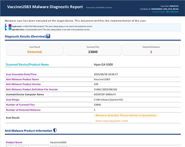 Image of Vaccine USB3 malware diagnostic report (click to enlarge)