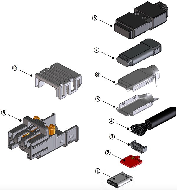 Image of complete Hirose AU1 connector assembly