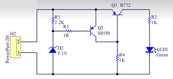 PNP三极管加PNP三极管所组成的过压保护电路示例