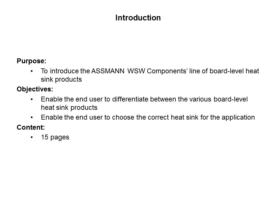 WSW Components Line of Board-Level Transistor Heat Sink Overview Slide 1