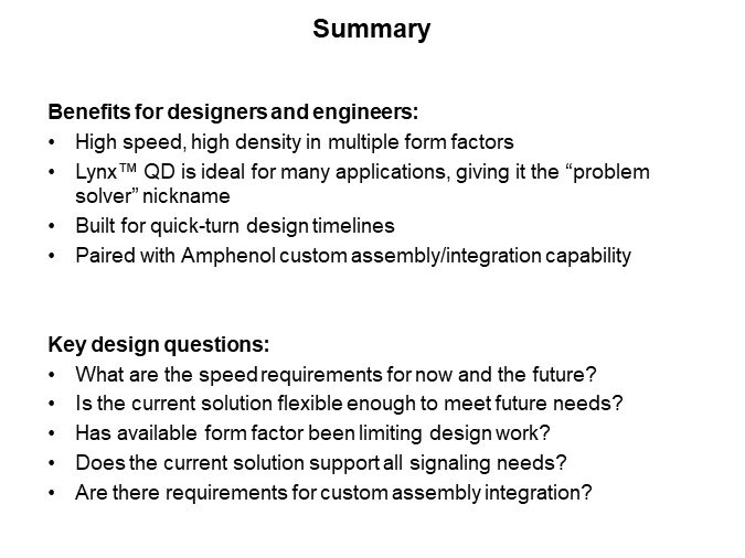 Image of Amphenol Lynx™ QD Product Family - Summary