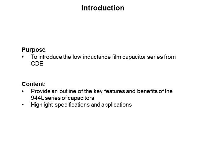 Image of Cornell Dubilier 944L Series of Low Inductance Film Capacitors - Introduction