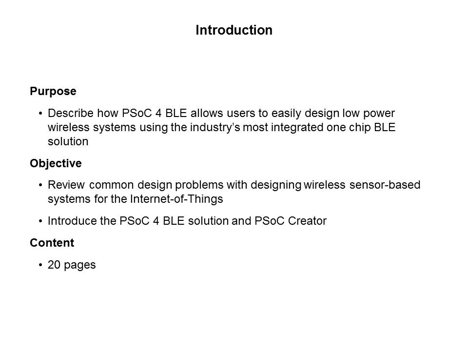 PSoC 4 BLE Low Power Wireless Systems Slide 1