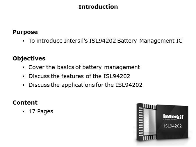 ISL94202 Battery Management IC Slide 1