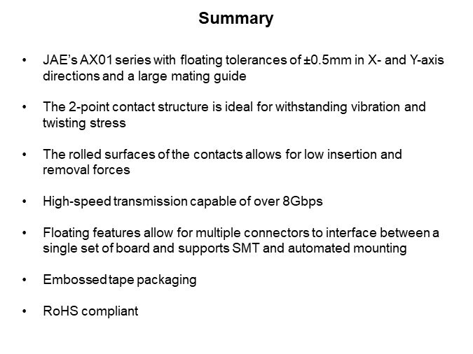 Image of JAE AX01 Series Floating Board-to-Board Connector - Summary