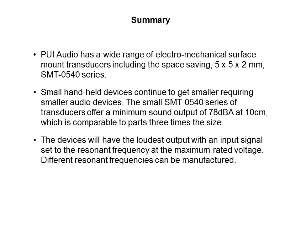 SMT-0540 Series Surface Mount Transducers Slide 9