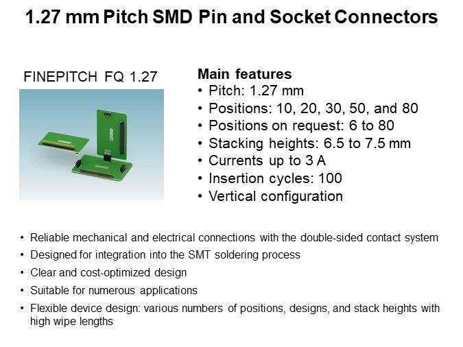 1.27 mm Pitch SMD Pin and Socket Connectors