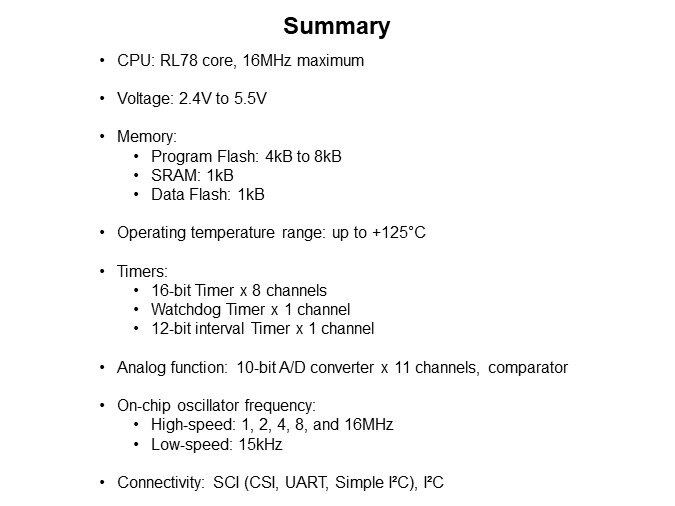 Image of Renesas Introduction to the RL78/G15 8-Bit MCU - Summary