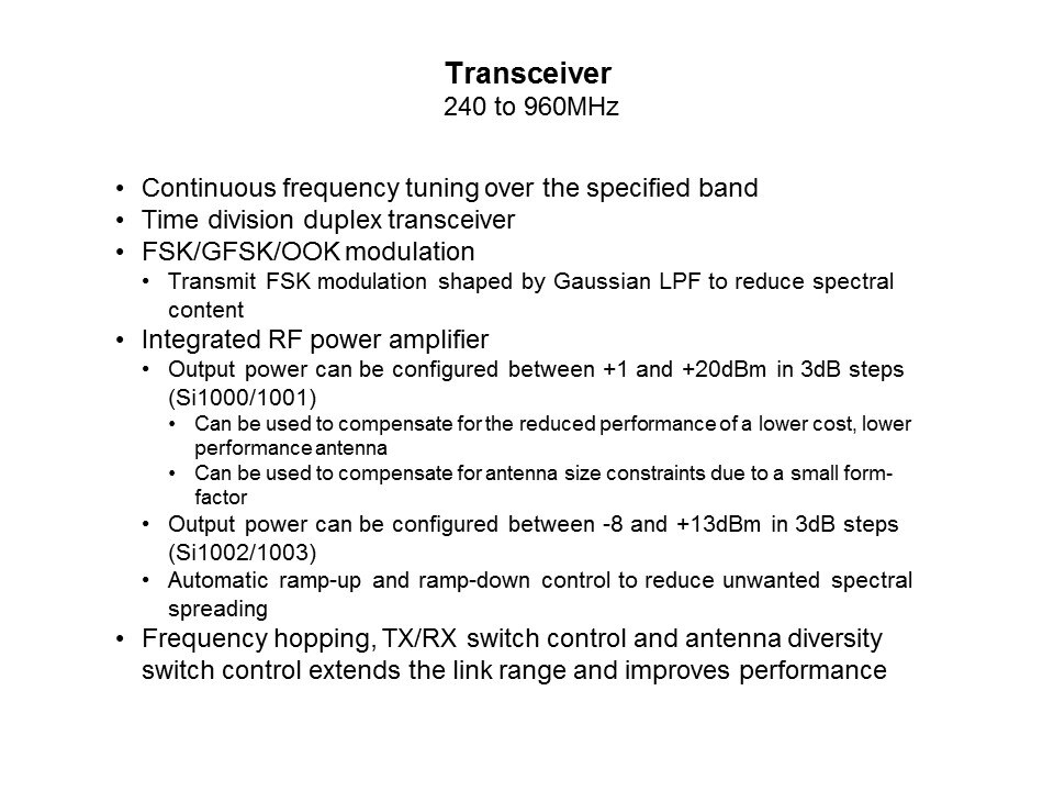 Si100x/1x ISM Transceiver Family Slide 12