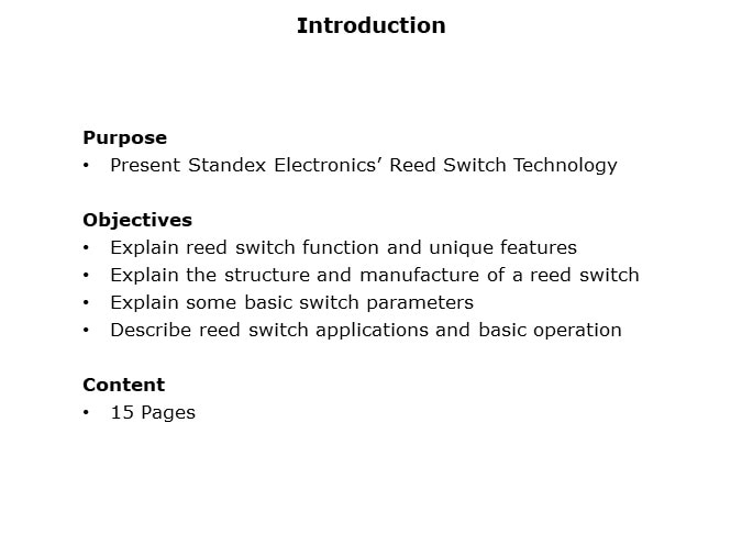 Reed Switch Technology Slide 1