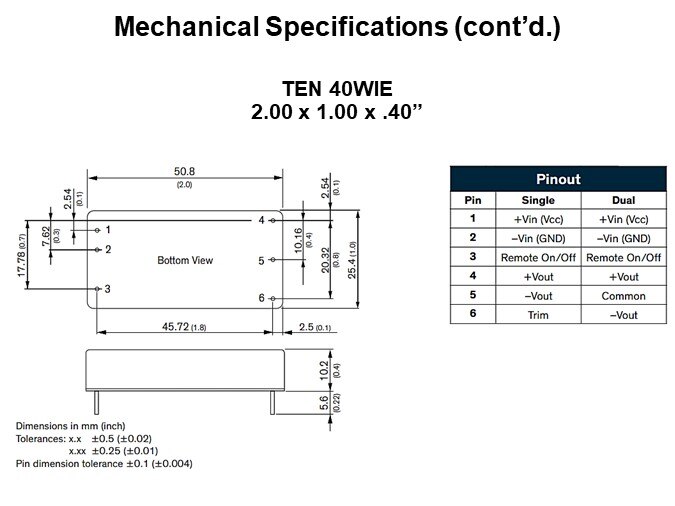 Mechanical Specifications (cont’d.)