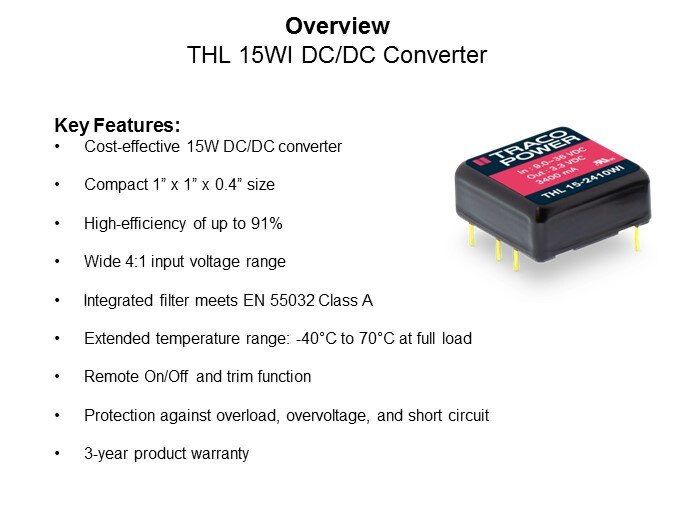 Image of TRACO Power THL 15WI Series of PCB Mount DC/DC Converters - Slide2
