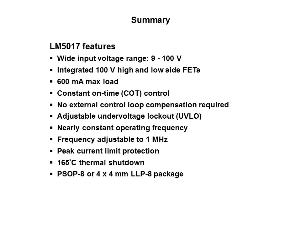 LM5017 Synchronous Buck Converter and COT Slide 19