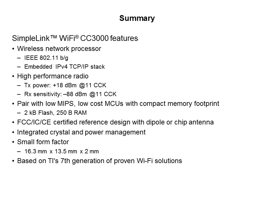 SimpleLink Wi-Fi CC3000 Slide 12