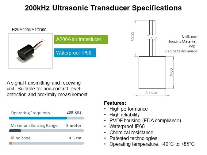 Image of Unictron Ultrasonic Transducer for Proximity Measurement - 200kHz