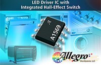 Allegro Microsystems 的 A1569 LED 驅動器 IC，具有整合式的霍爾效應開關影像