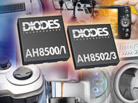 Diodes 的 AH8500/1 和 AH8502/3 微功率线性霍尔效应传感器