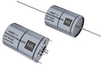 Imagen de los capacitores híbridos axiales y radiales de las series PHA227 y PHH227 de KEMET