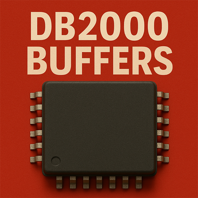 Red background with chip and text DB2000 Clocks