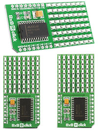 Image of MikroElektronica's 8 x 8 Y, R, and B Display Matrix Click™ Boards