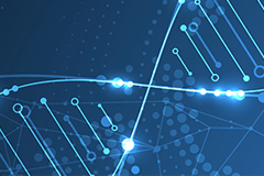 Abstract image of a white helix shape on a blue background