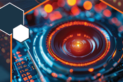 CG representation of a glowing orange lens on a PCB