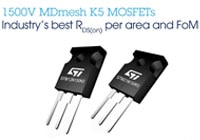 Image of STMicroelectronics' 1500 V MDmesh K5 MOSFETs