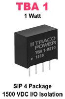 Image of Traco Power's TBA 1 Series 1 Watt DC/DC Converters
