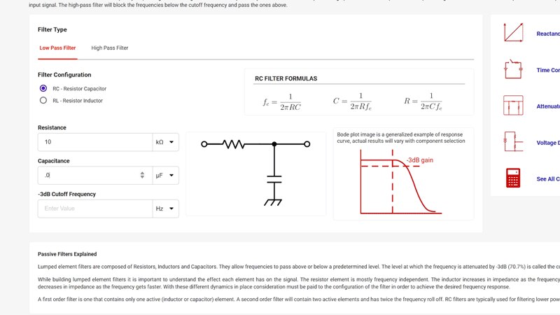 Image of A Low Pass Filter Calculater